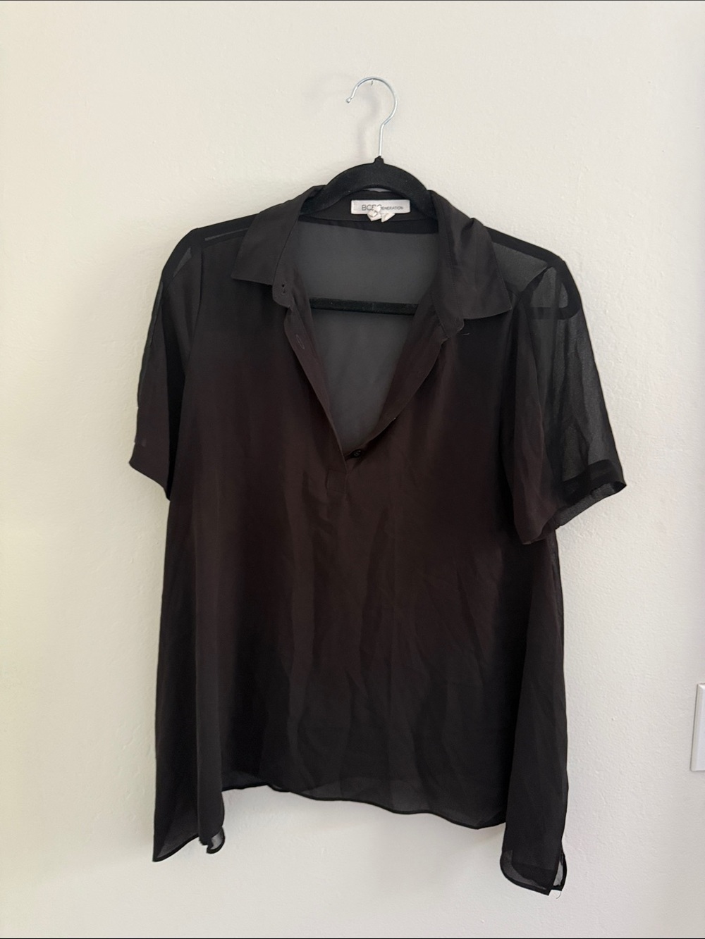 BCBGeneration Black Sheer Short-Sleeve Blouse